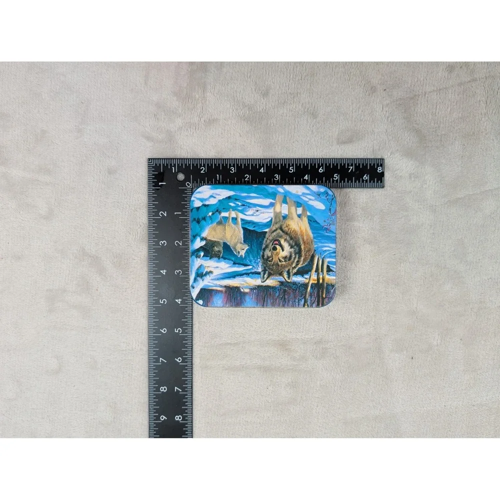 Wolf Pack Winter Snow Scene Metal Storage Tin Small Keepsake Box Blue White